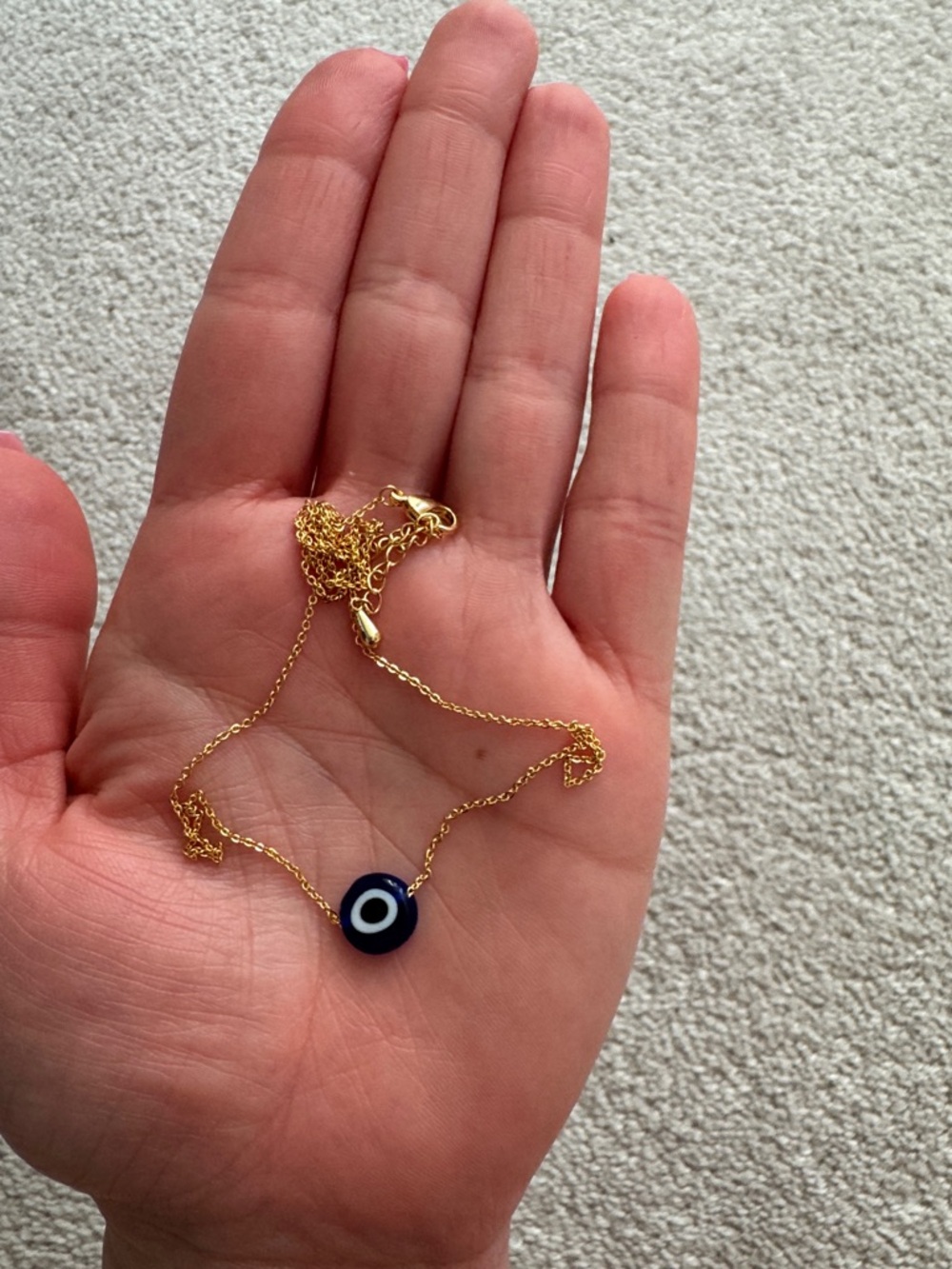Delicate Gold Chain Necklace with Navy Evil Eye Pendant